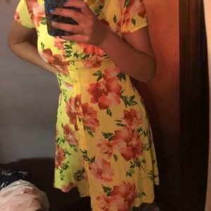 forever 21- yellow floral button front dress